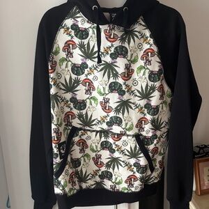 LRG Black and White Graphic Hoodie with Green Accents